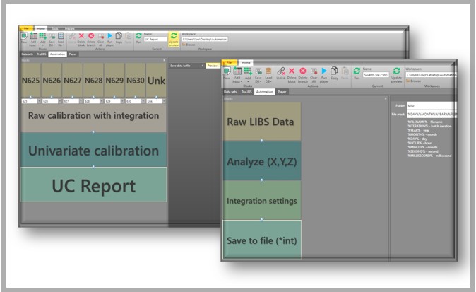ClarityNeXt Automation Wizard and Player workflow blocks for calibration and analysis steps